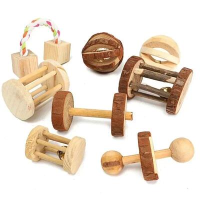New Cute Rabbit Roller Toys Natural Wooden Pine Dumbells Uni