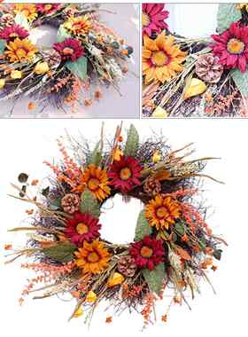 Artificial Front Door Wreath Silk Sunflower Flowers Wreath