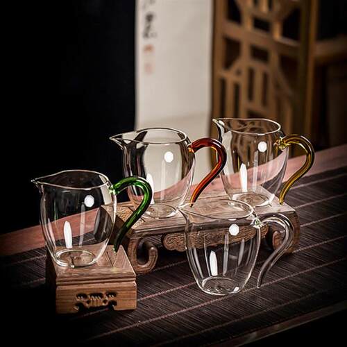 Glass bubble tea male cup set color handle玻璃泡茶公杯