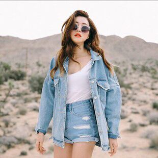 denim loose coat jean lady牛仔外套女夹克 Autumn jacket women