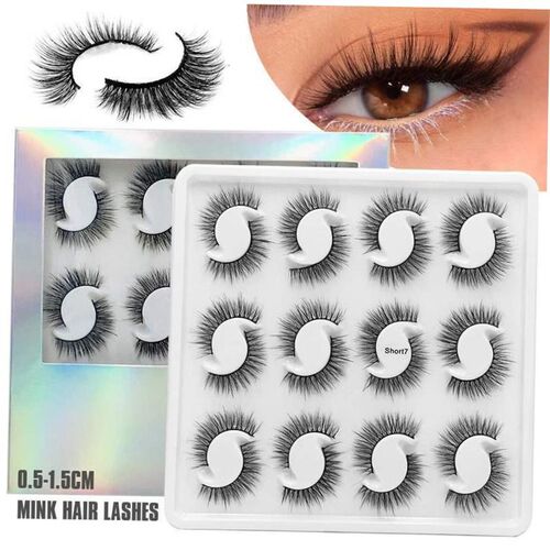 12 Pairs Natural Handmade3D False Eyelashes short Lashes