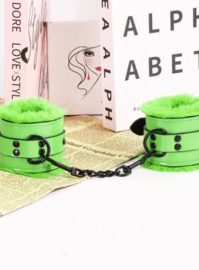 Soft Handcuffs with Fuzzy Leather Wrist Cuffs with Green