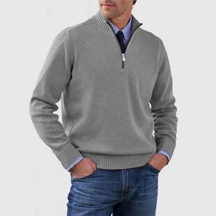 Winter men's oversized knit sweater with zipper base sweater