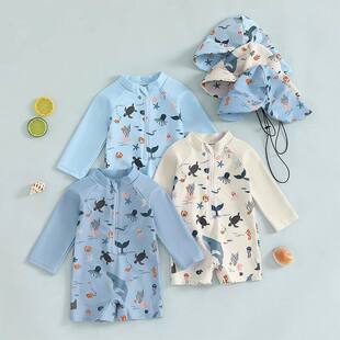 Sleeve Swimwear Print Boys Animal Long Marine Kids Casual