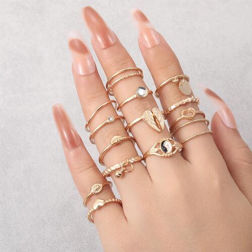 New Bohemian diamond heart articular ring lady跨境关节戒指女