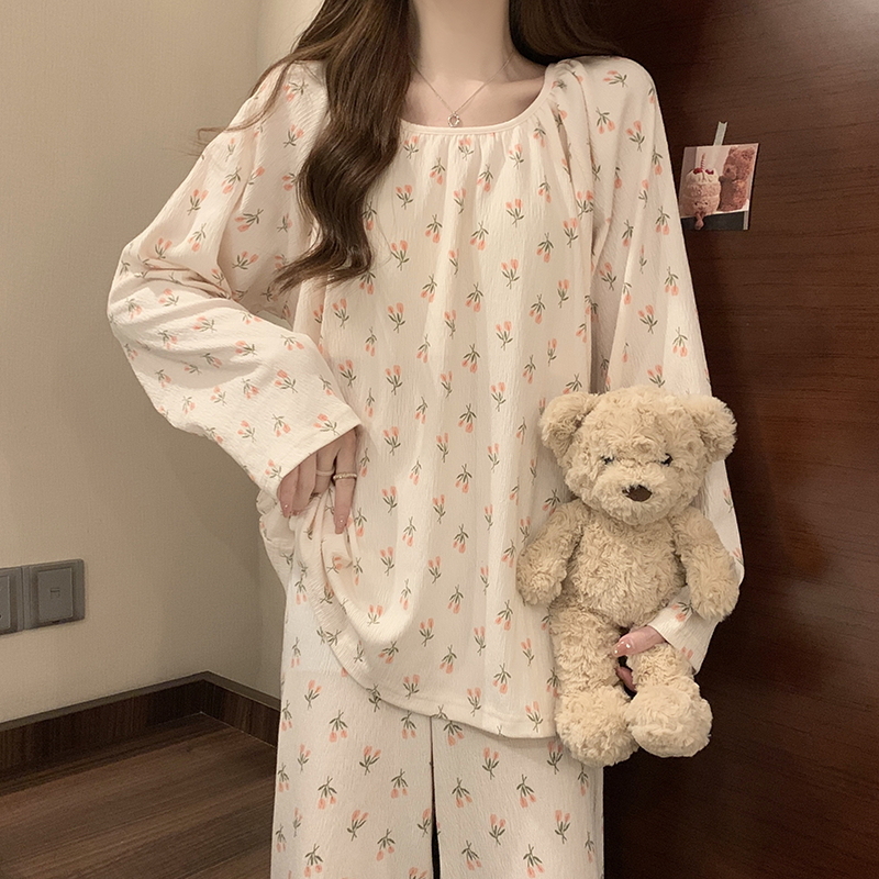 浪漫春天长袖睡衣套装可外穿