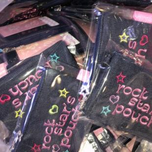 韩国正品代购 Rockstar 牛仔刺绣收纳小袋 零钱手拿包 扁平化妆包