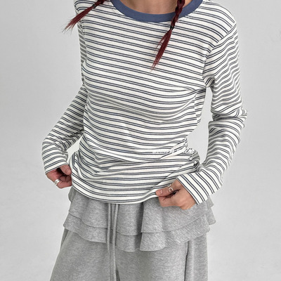 韩国代购blackup条纹休闲长袖T恤