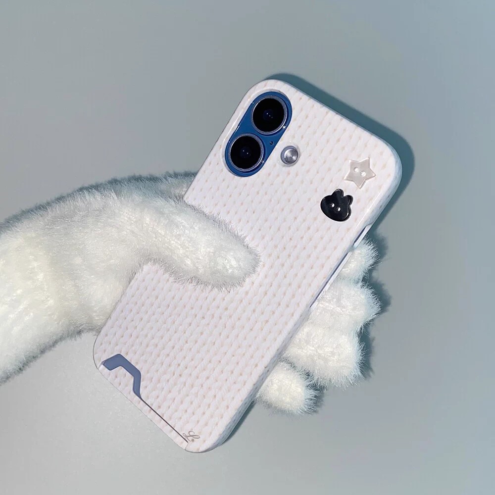 韩国代购针织印花立体纽扣手机壳