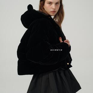 韩国代购 正品直邮 the barnnet 八奶天鹅绒连帽休闲保暖羽绒服