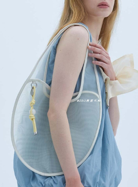 韩国代购 ACOC 小众设计 透明网纱透视单肩包 半圆超轻手提购物袋