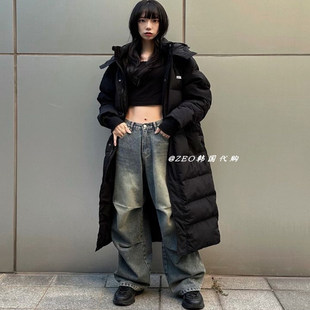 限时特价 韩国代购 FCMM 男女同款连帽长款环保羽绒棉服 情侣外套