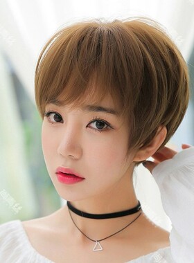 可爱帅气假发女生短直发短发假头发黑色棕色蜜糖黄色个性男发头套
