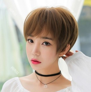 可爱帅气假发女生短直发短发假头发黑色棕色蜜糖黄色个性男发头套