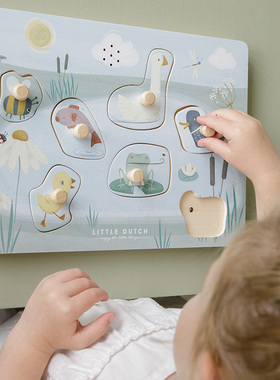 出口荷兰Little Dutch发声音乐感应抓手木制拼图早宝宝益智玩具