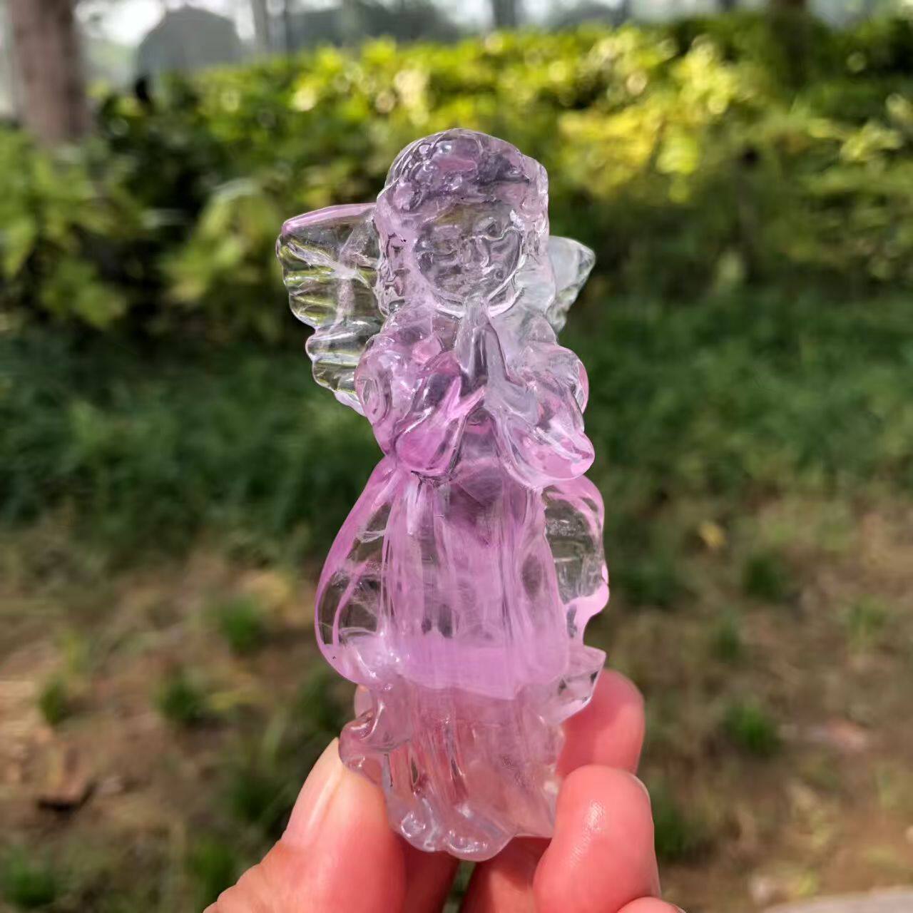 天然水晶原石打磨水晶工艺品家居装饰摆件紫水晶天使摆件萤石天使