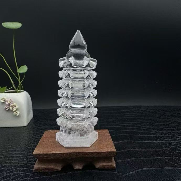 天然水晶原石打磨工艺品家居灵性摆件白水晶雕刻奇石文昌塔摆件