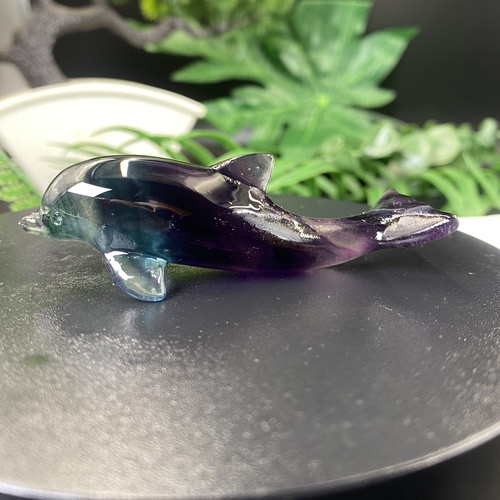 天然水晶萤石海豚摆件原石矿标雕刻水晶工艺品装饰摆件