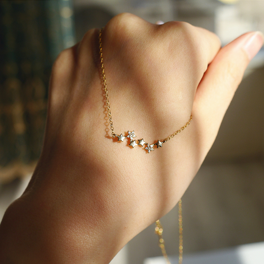 洗澡可带 星星水钻吊坠14K包金不掉色彩金小众设计感锁骨项链女