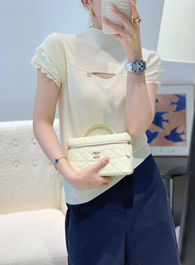 2025早秋jingmei新款高领短袖针织衫女修身显瘦气质百搭镂空上衣