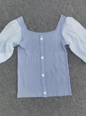 井美2026新款短袖方领针织春夏季T恤女打底衫纽扣条纹洋气宽松衣