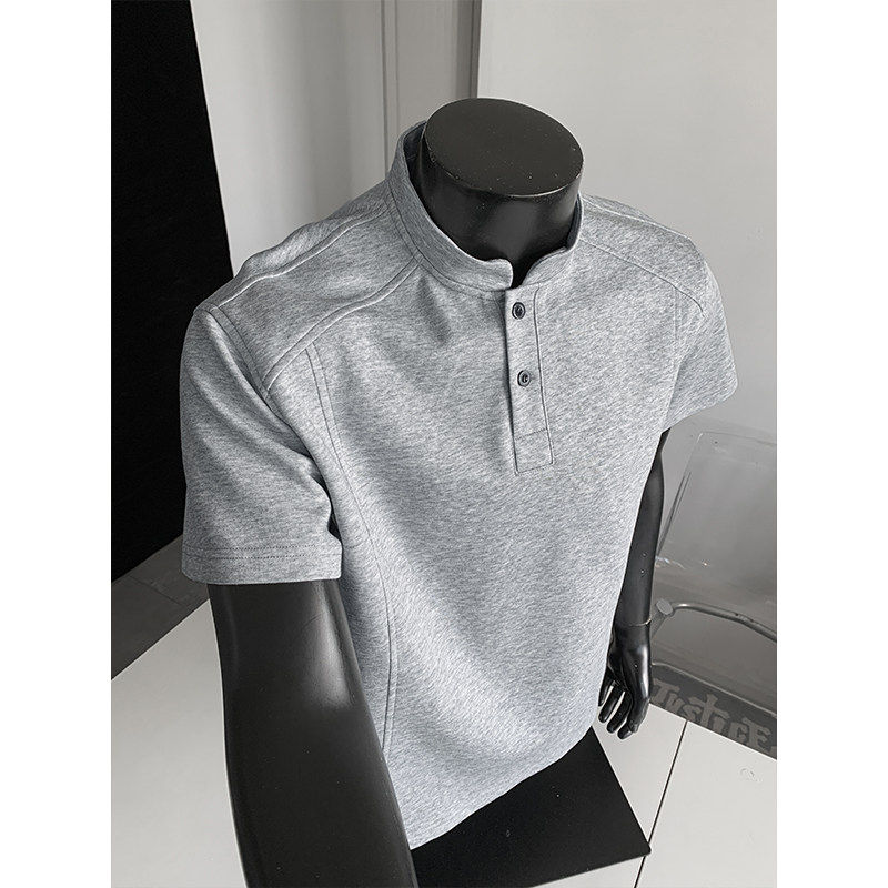 亨利领短袖t恤男2026新款夏季立领休闲体恤青少年宽松五分袖上衣