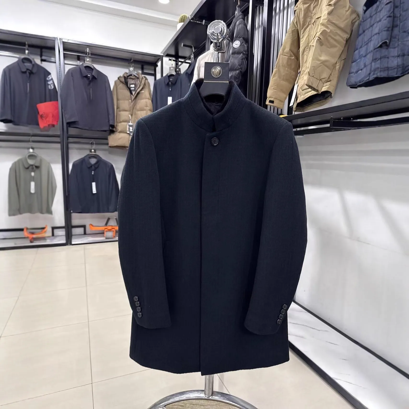 【H家】89绵羊毛+11蚕丝！超值款！秋冬加厚男保暖立领中长4R037A