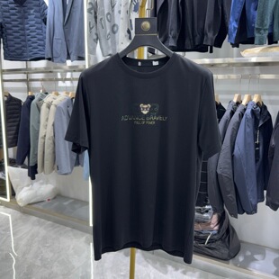 H系剪 薄款 男士 T恤夏季 黑圆领印花透气凉感防晒2W024A 休闲短袖