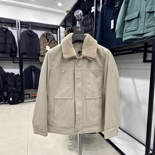 羊毛填充 可拆卸毛领 翻领灯芯绒夹克棉服秋冬男4Y109A 海剪