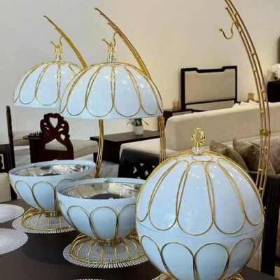 白色不锈钢地球仪自助保温餐炉吊盖餐厅自助火锅炉Chafing Dish