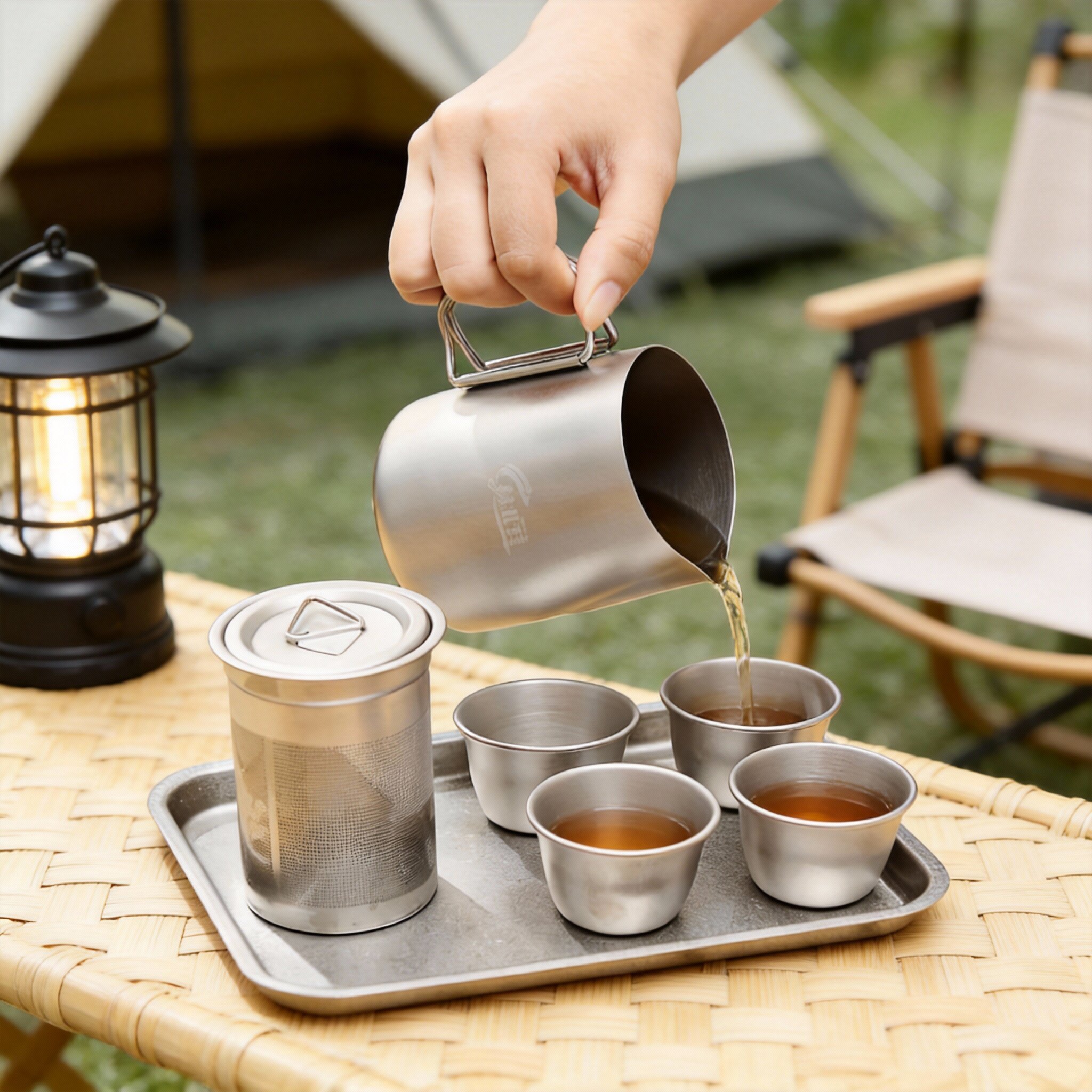 户外304不锈钢茶具套装旅行便携式泡茶组合露营饮茶围炉煮茶杯具