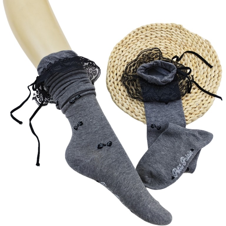 日单尾货灰色蝴蝶结百搭学院风及膝蕾丝花边长袜子女堆堆,女士内衣/男士内衣/家居服,长筒袜,淘宝优惠券,粉丝福利购,淘宝优惠卷