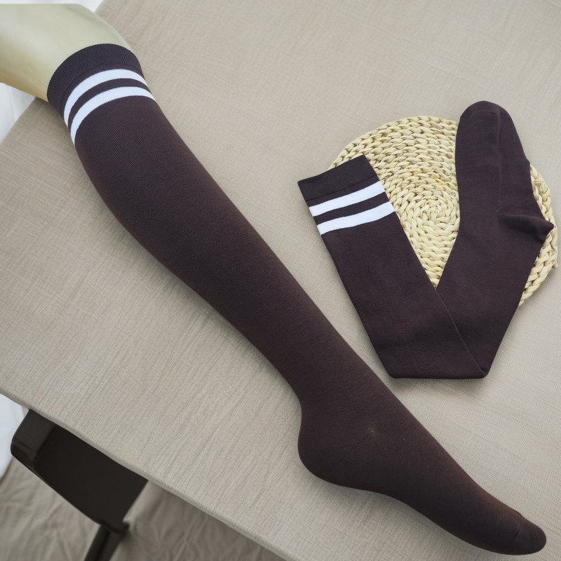 日系新款两道杠及膝过膝袜女高筒袜JK学院风深咖色袜子春季,女士内衣/男士内衣/家居服,长筒袜,淘宝优惠券,粉丝福利购,淘宝优惠卷