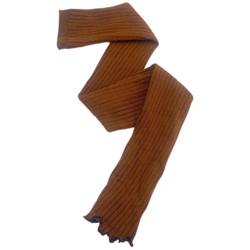 春秋新款纯色竖条纹护膝袜套腿套黄棕色木耳边长筒简约时尚女士