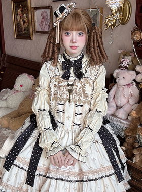 柠檬清唱曲lolita原创  熊熊假日JSK doll感 刺绣狗牙 麻袋款现货