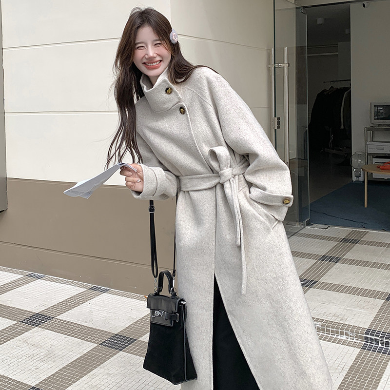 灰色赫本风气质高级感双面羊绒大衣女2025秋冬新款燕麦色米白色