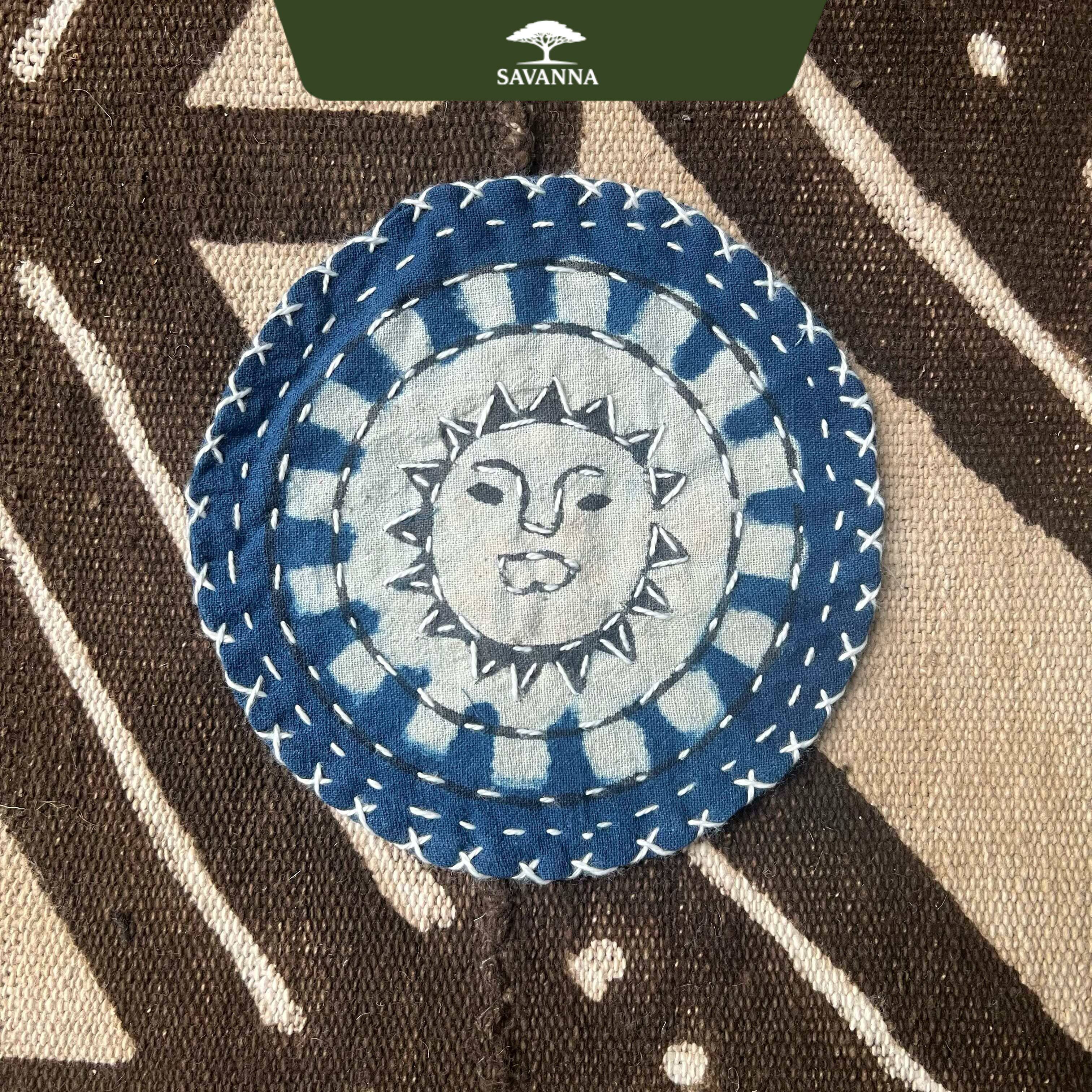 印度进口手工衔缝草木染蓝染杯垫圆形ins民宿氛围感隔热垫桌面