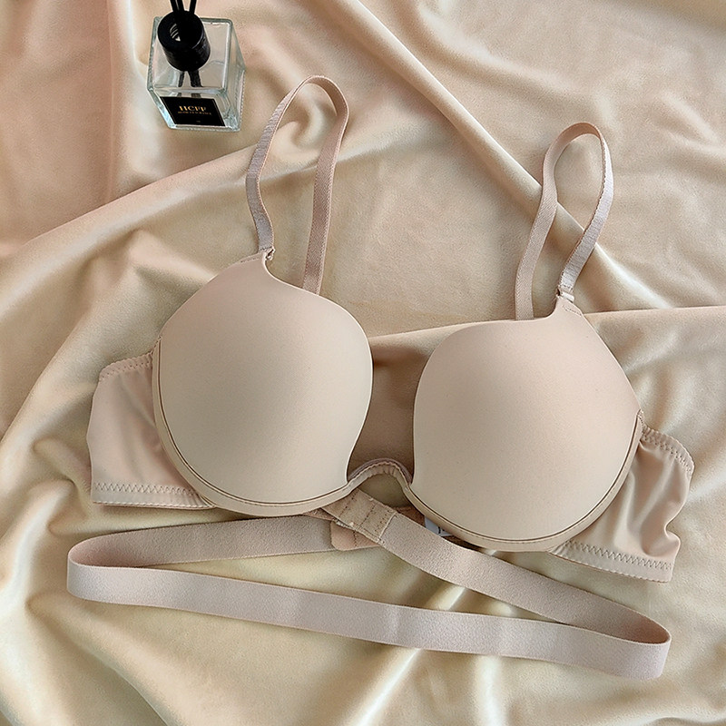 光面无痕隐形聚拢美背内衣女胸罩露背装婚纱礼服单扣性感u型文胸