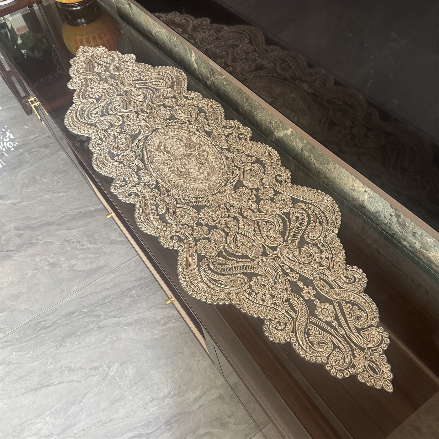 2025款欧式高奢复古绳绣电视柜盖巾茶几餐桌桌旗五斗柜床头柜盖巾,居家布艺,桌旗,淘宝优惠券,粉丝福利购,淘宝优惠卷