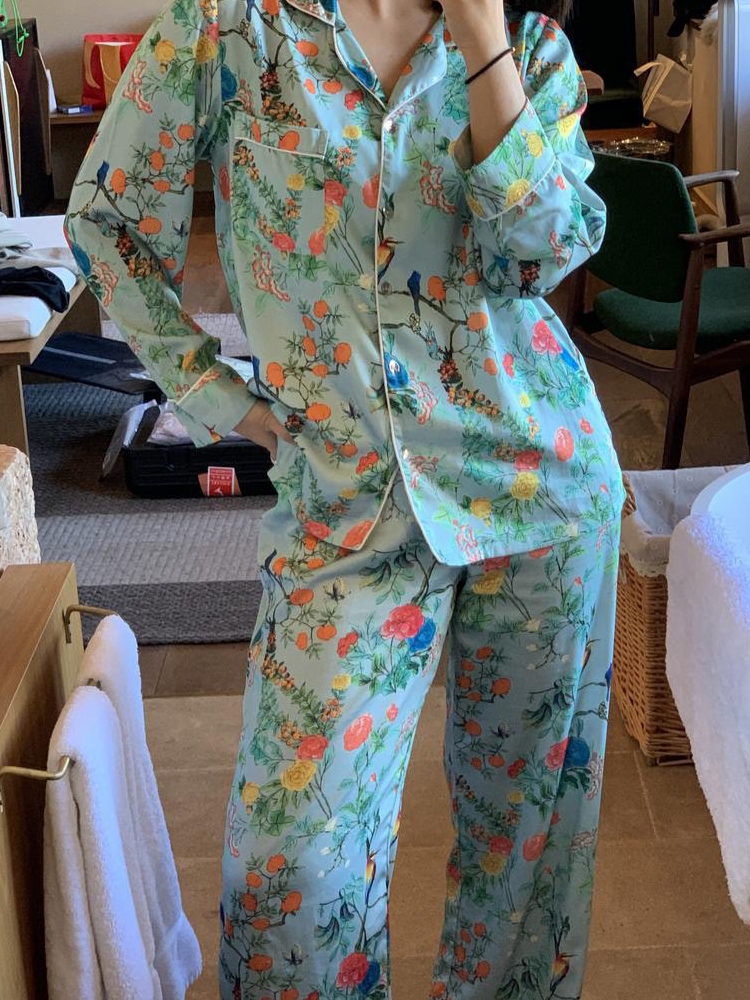 Miss ponyo推荐秘境中国风长袖长裤女士两件套家居服轻奢复古