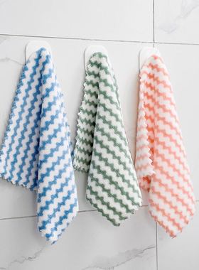 珊瑚绒抹布A款加厚洗碗巾条纹水波纹竹炭家用