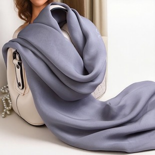 银色纯色桑蚕丝长款真丝丝巾披肩女纱巾春秋冬夏季丝绸围巾超长