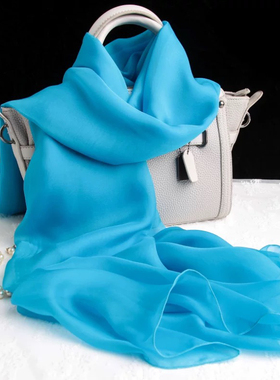 湖蓝色丝巾女春秋百搭2024新款真丝围巾100桑蚕丝真丝纱巾大披肩