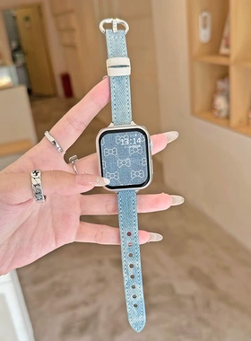 适用苹果iWatch s10表带s9新款牛仔帆布s8s7腕带男女个性复古牛仔