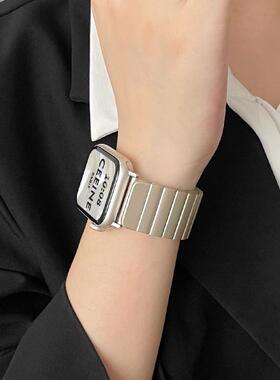 适用iwatchs9男女 轻奢女生表链苹果手表s8s7s6s5夏天竹节腕带