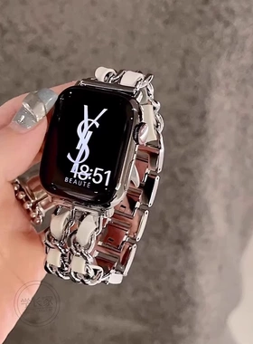 适用iwatchs8表带苹果s9表带s7/6/5/4/3/21/金属se小香风女款手链