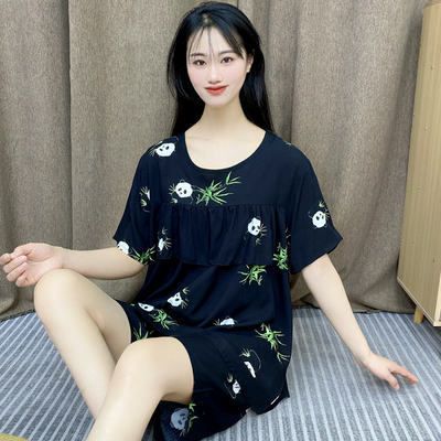 睡衣女款2025新款夏季短袖不带胸垫防凸点可外穿大码冰丝家居服