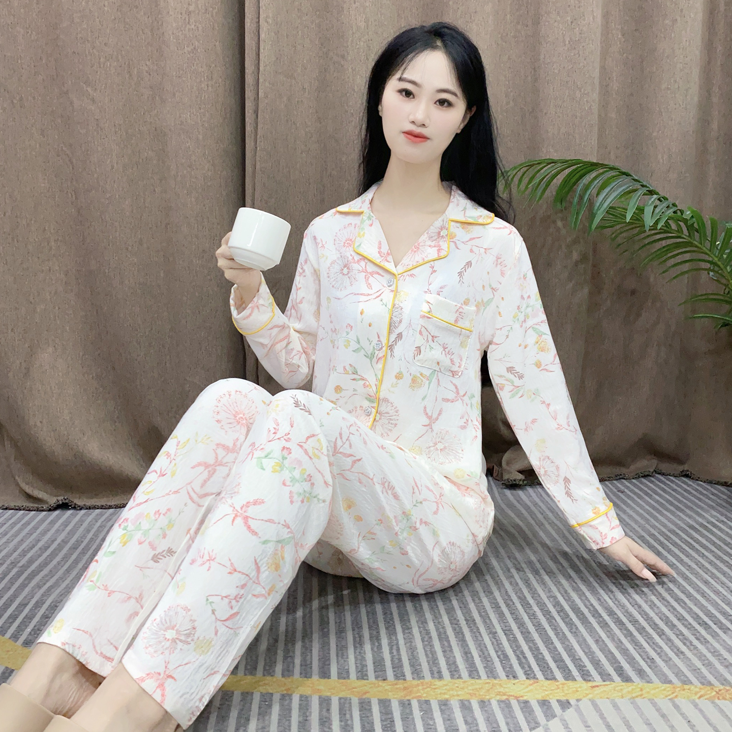 女士云朵棉睡衣女春秋季长袖长裤奶fufu女孩初中生柔软家居服套装