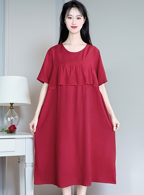 红色短袖睡裙棉绸睡衣女款夏冰丝不带胸垫一体防凸点家居服可外穿