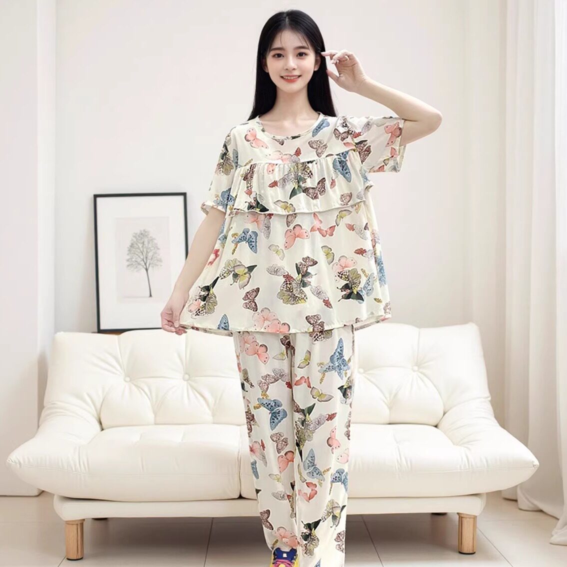 短袖睡衣女款夏季2025新款不带胸垫莫代尔大码女士可外穿家居服
